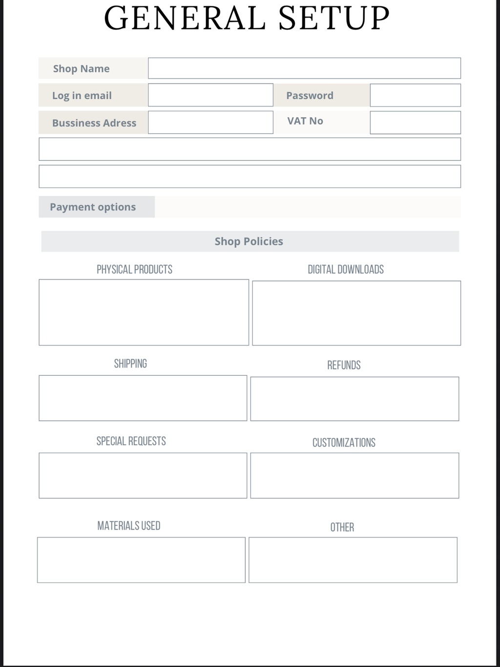 Etsy Shop Planner