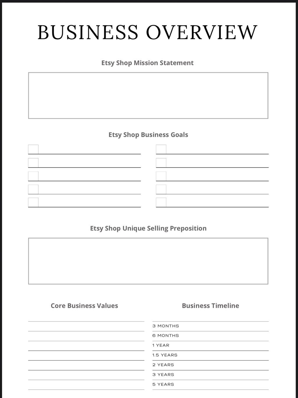 Etsy Shop Planner