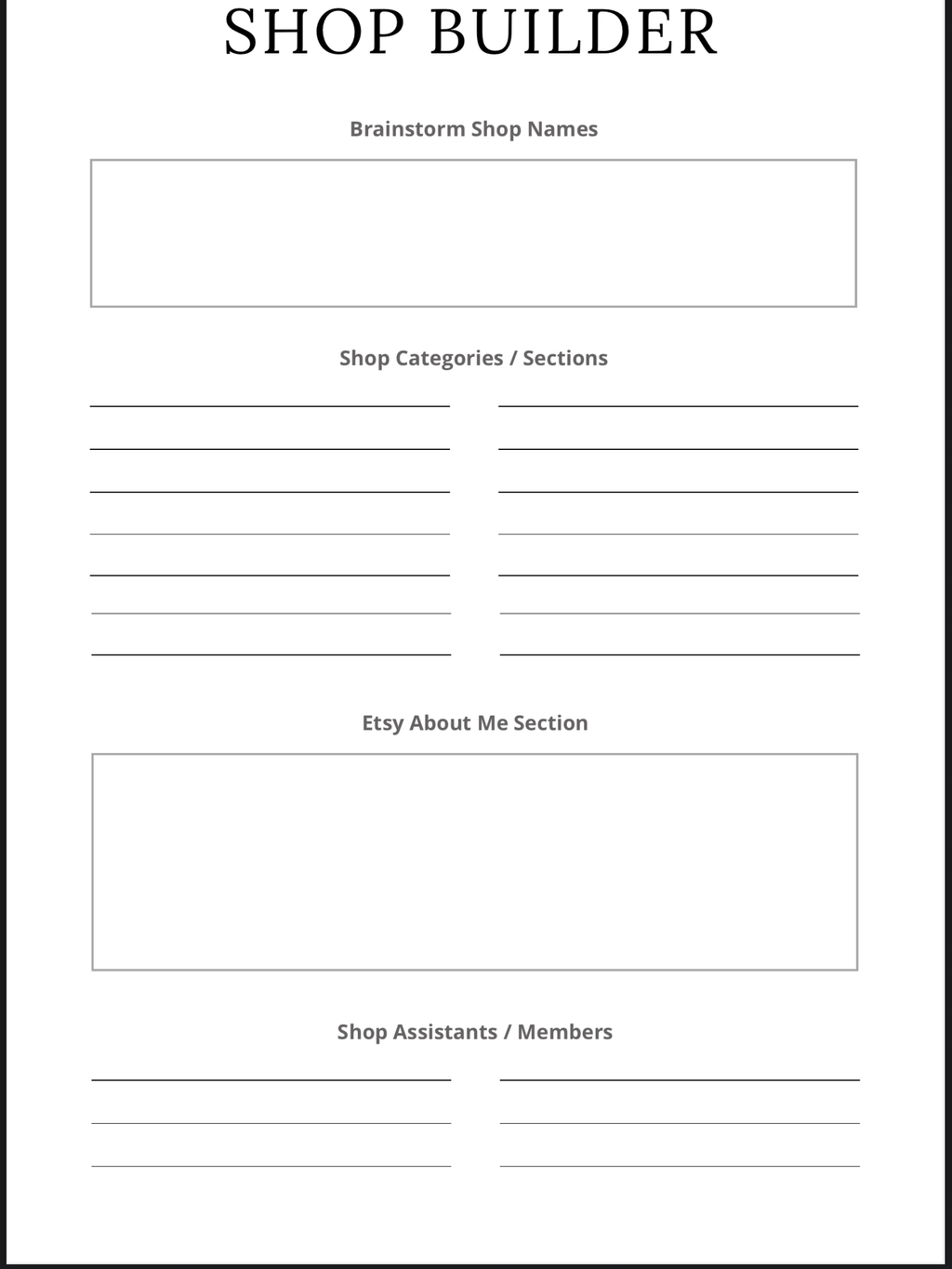 Etsy Shop Planner